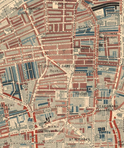 Carte de la pauvreté de Londres 1898-9, West Central District, par Charles Booth - Westminster, Camden, City of London, Islington - W1, WC1, WC2, EC1, N1