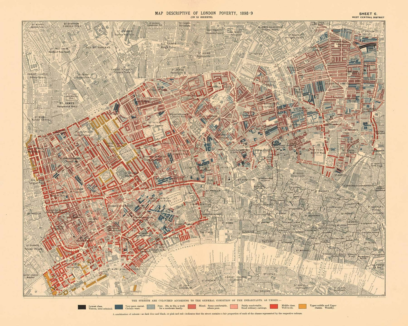 Mapa de Pobreza Personalizado de Londres por Charles Booth, 1898-9 