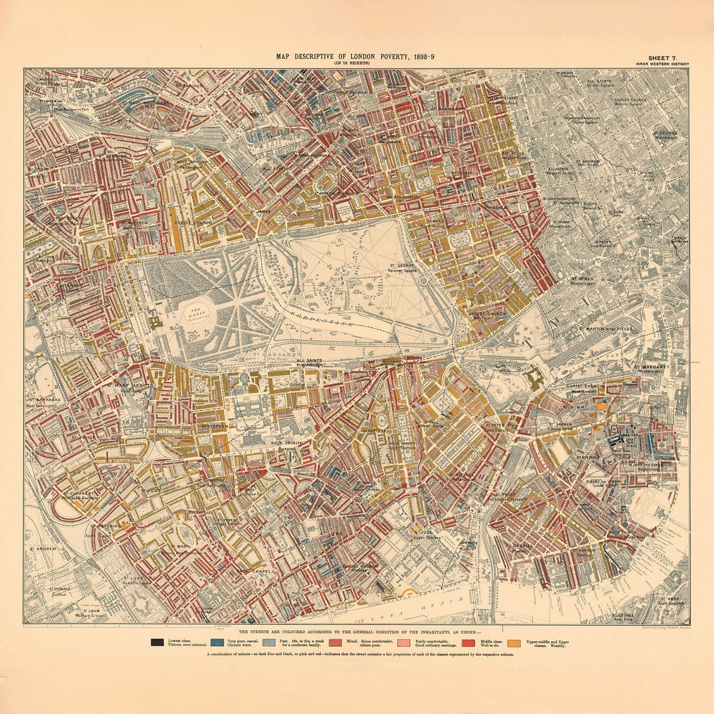 Mapa de Pobreza Personalizado de Londres por Charles Booth, 1898-9 