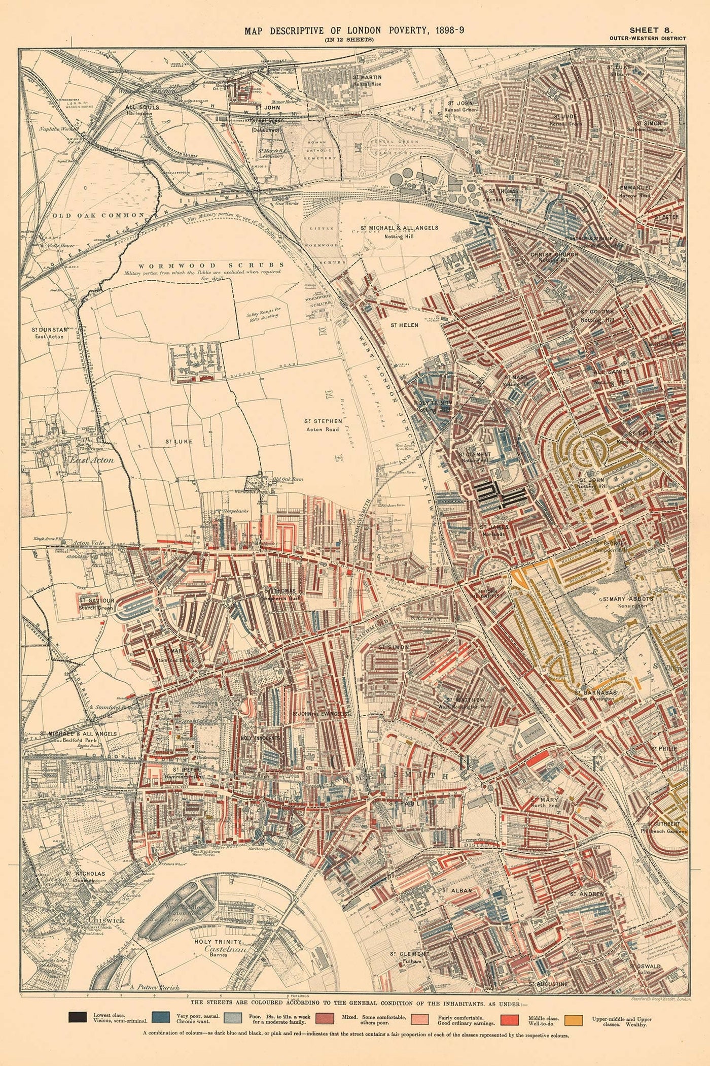 Mapa de Pobreza Personalizado de Londres por Charles Booth, 1898-9 