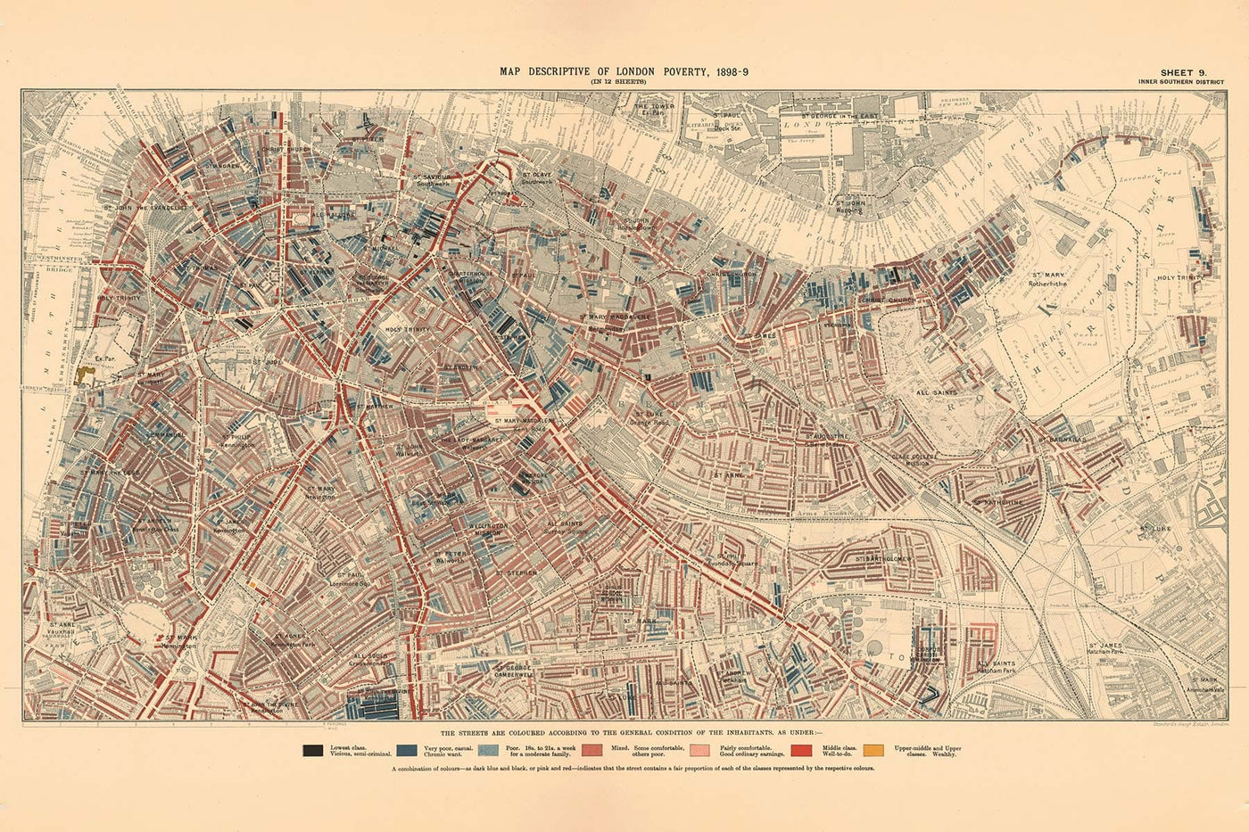 Mapa de Pobreza Personalizado de Londres por Charles Booth, 1898-9 