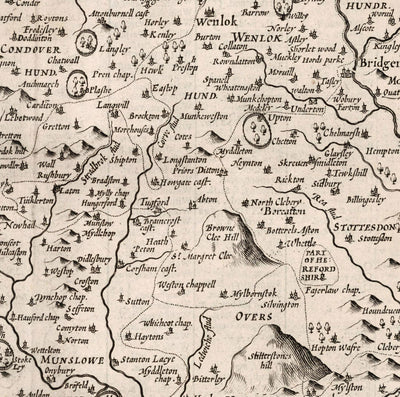 Alte Karte von Shropshire im Jahr 1611 von John Speed - Shrewsbury, Telford, Bridgnorth, Oswestry, Newport, Ludlow 