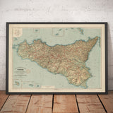 Mappa antica della Sicilia nel 1891 di Wilhelm Fritzsche - Palermo, Catania, Messina, Marsala, Sciacca 