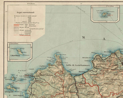 Alte Karte von Sizilien im Jahr 1891 von Wilhelm Fritzsche - Palermo, Catania, Messina, Marsala, Sciacca 