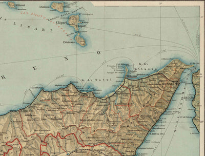 Alte Karte von Sizilien im Jahr 1891 von Wilhelm Fritzsche - Palermo, Catania, Messina, Marsala, Sciacca 
