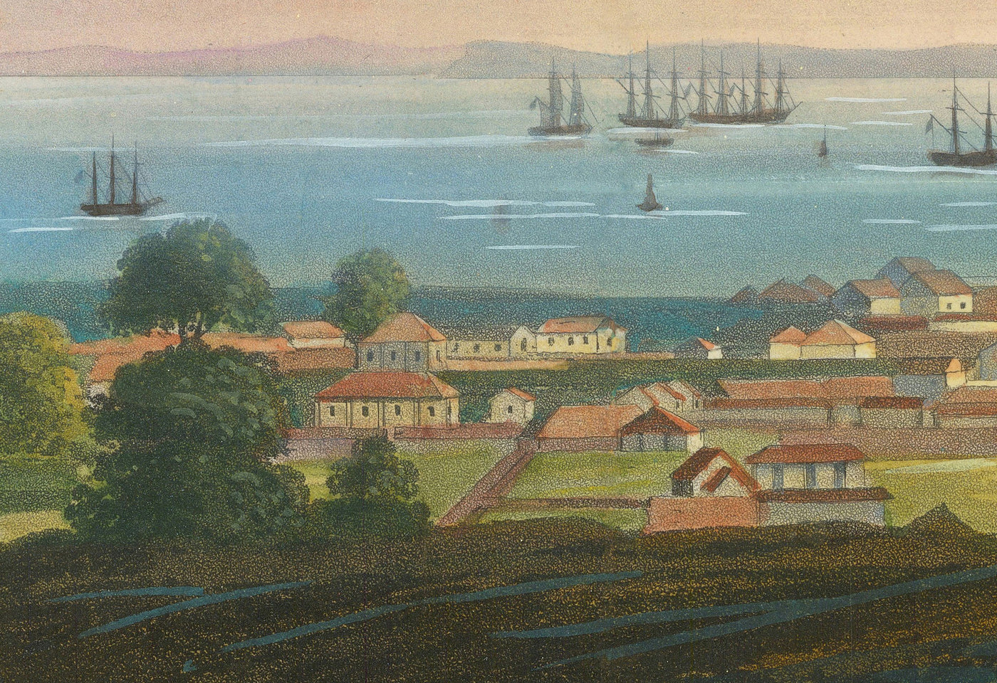 Rare Early View Map of Singapore in 1828 by Robert Elliot - British Colony, Singapore Strait, Marina Bay, Downtown Core