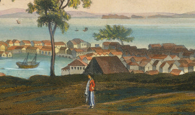 Rare Early View Map of Singapore in 1828 by Robert Elliot - British Colony, Singapore Strait, Marina Bay, Downtown Core