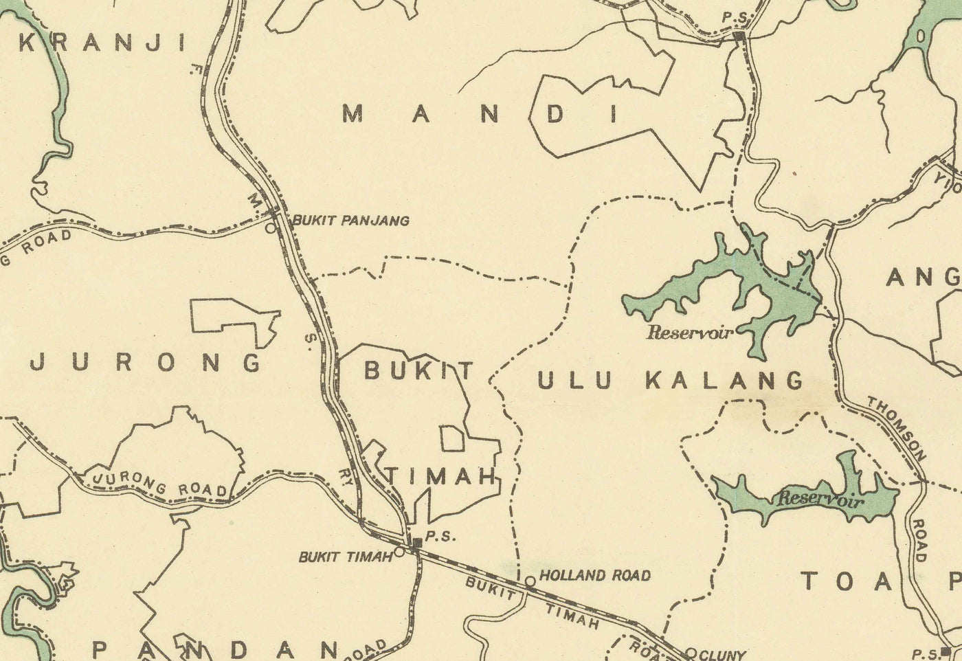 Old Map of Singapore Island, 1920 - Roads, Railway, Sembawang, Tampines, Tuas, Johor Bahru, Malaysia