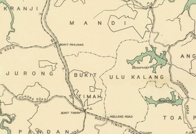 Old Map of Singapore Island, 1920 - Roads, Railway, Sembawang, Tampines, Tuas, Johor Bahru, Malaysia