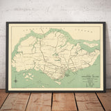 Alte Karte von Singapur, 1920 - Straßen, Eisenbahn, Sembawang, Tampines, Tuas, Johor Bahru, Malaysia 