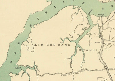 Old Map of Singapore Island, 1920 - Roads, Railway, Sembawang, Tampines, Tuas, Johor Bahru, Malaysia