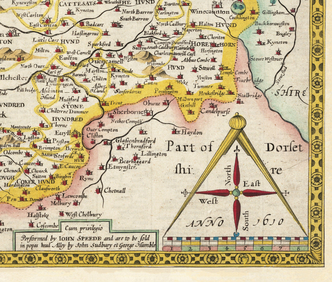 Old Map of Somerset in 1611 by John Speed - Bath, Portishead, Weston-super-Mare, Taunton