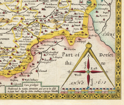 Old Map of Somerset in 1611 by John Speed - Bath, Portishead, Weston-super-Mare, Taunton