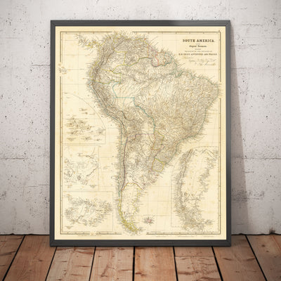 Old Map of South America, 1839 by Arrowsmith - Brazil, Galapagos, Islands, Colonial Guyana, Andes, Amazon, Ecuador