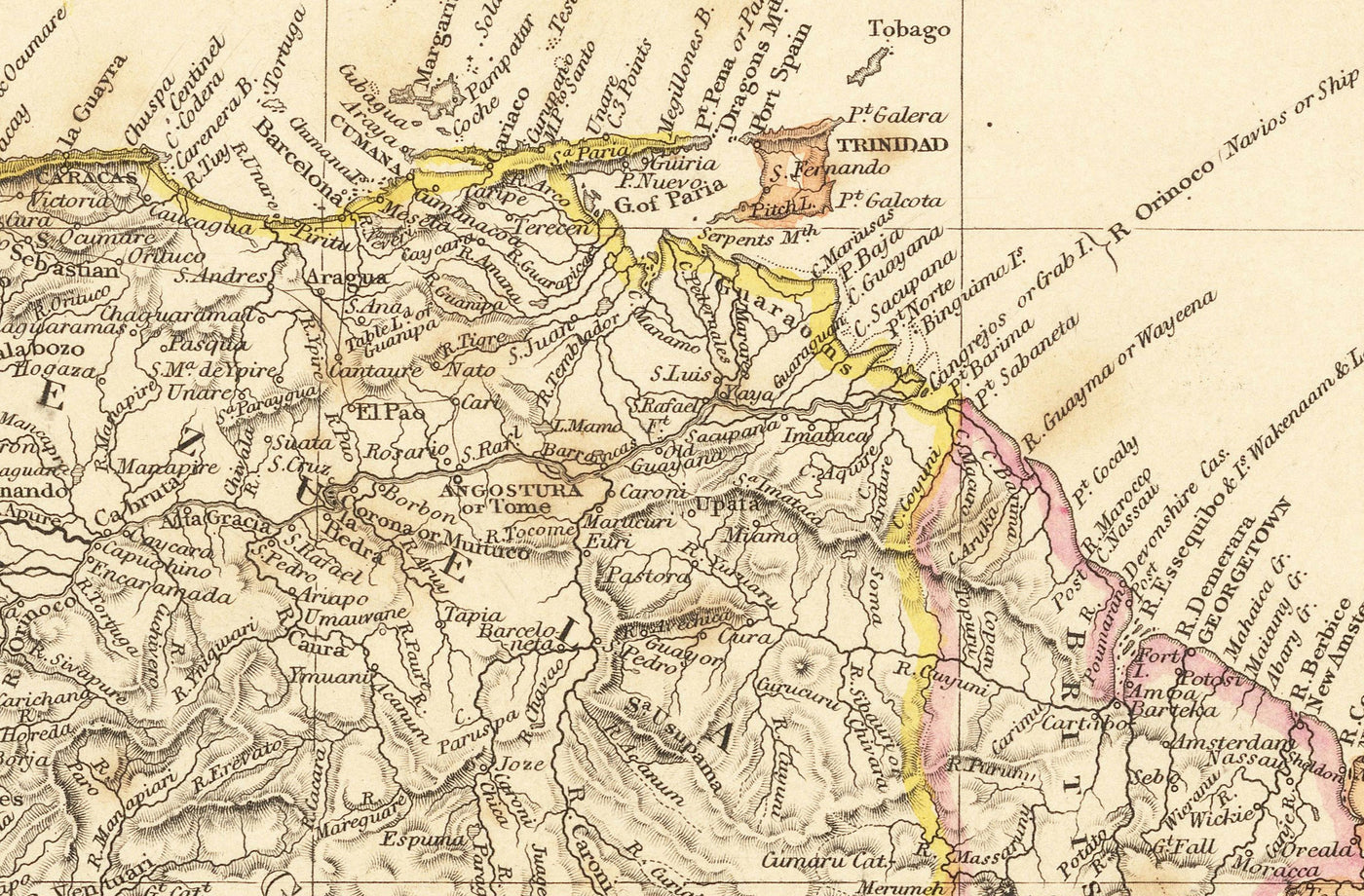 Old Map of South America, 1839 by Arrowsmith - Brazil, Galapagos, Islands, Colonial Guyana, Andes, Amazon, Ecuador