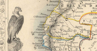 Mapa antiguo de América del Sur, 1851 por Tallis & Rapkin - Colonialismo portugués, Lavado de oro, Amazonas, Brasil, Colombia