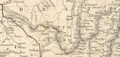 Mapa antiguo de América del Sur, 1851 por Tallis & Rapkin - Colonialismo portugués, Lavado de oro, Amazonas, Brasil, Colombia