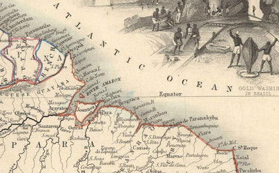 Mapa antiguo de América del Sur, 1851 por Tallis & Rapkin - Colonialismo portugués, Lavado de oro, Amazonas, Brasil, Colombia