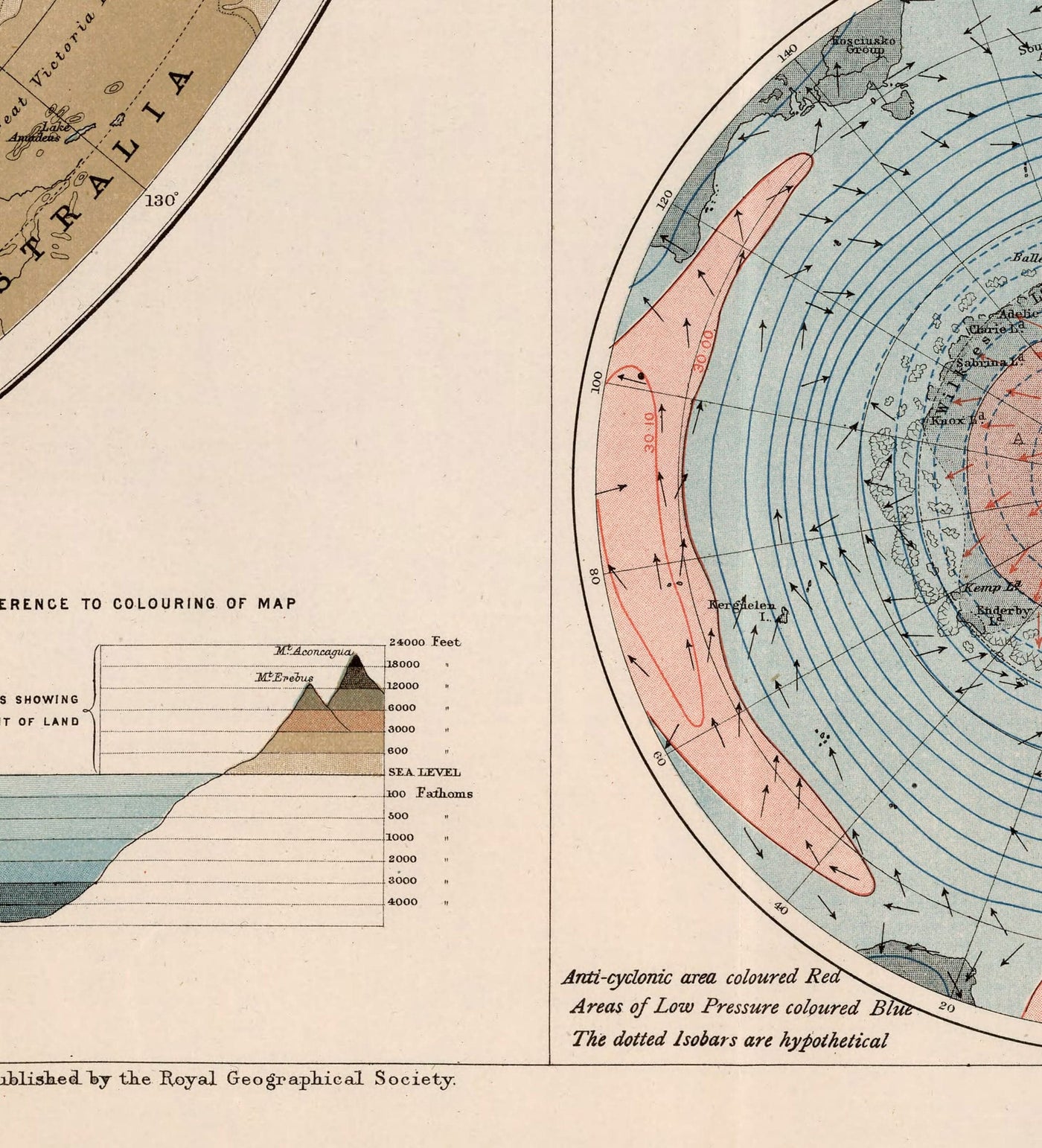 Old Antarctica Research Map, 1894 - Geography Atlas And Explorer Map of the South Pole