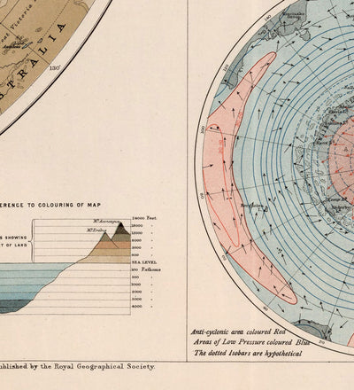 Old Antarctica Research Map, 1894 - Geography Atlas And Explorer Map of the South Pole