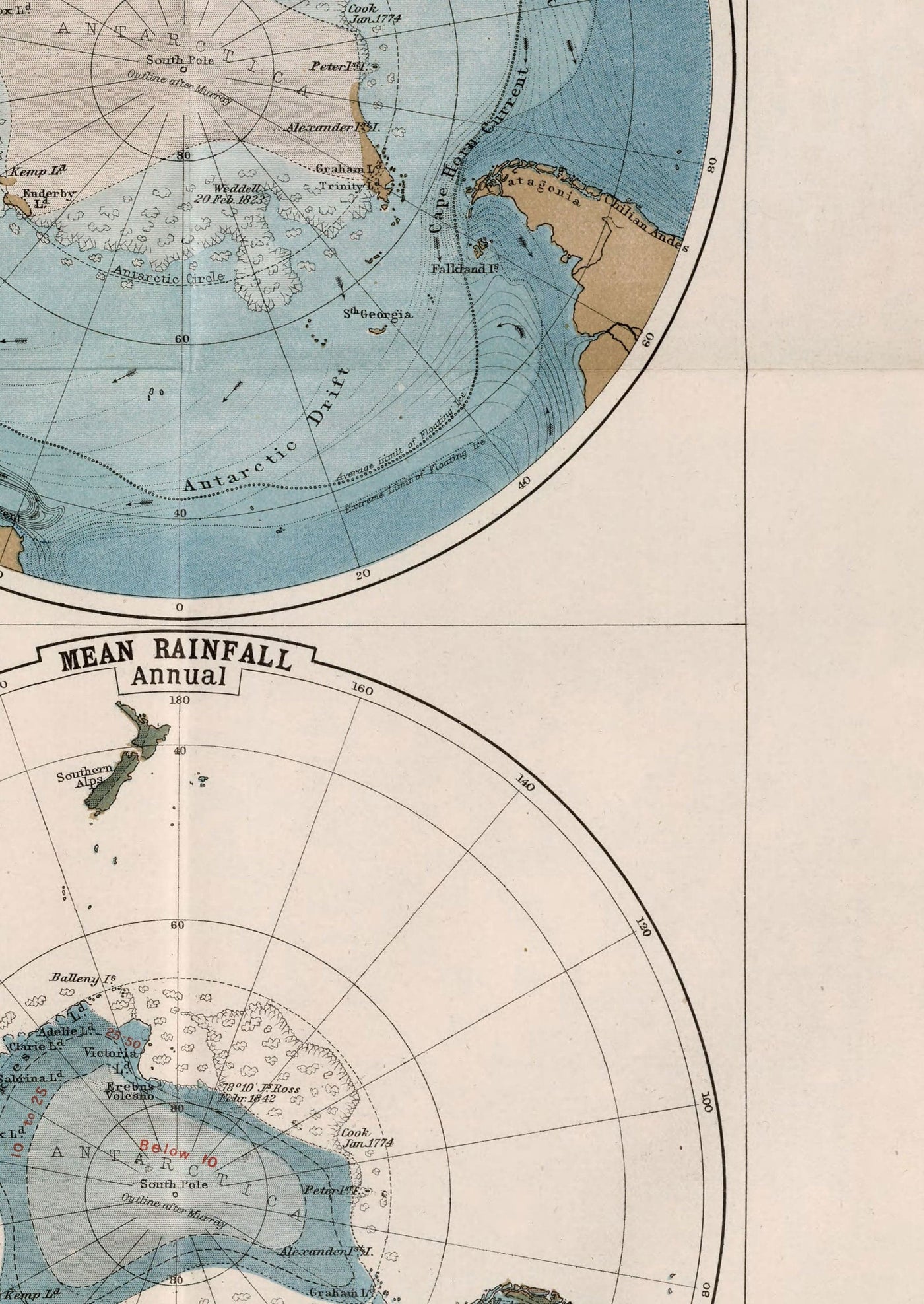 Old Antarctica Research Map, 1894 - Geography Atlas And Explorer Map of the South Pole