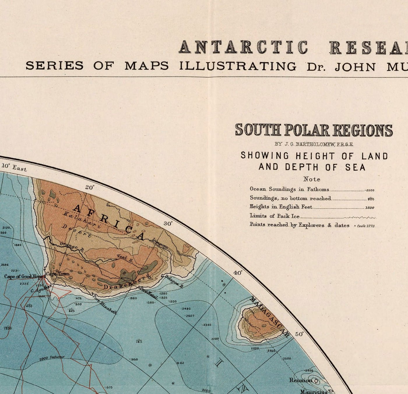 Old Antarctica Research Map, 1894 - Geography Atlas And Explorer Map of the South Pole
