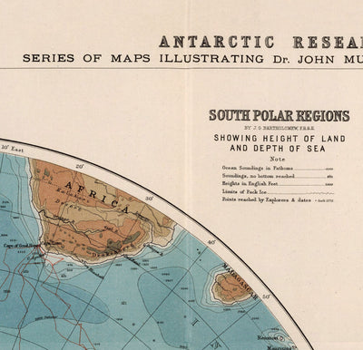 Old Antarctica Research Map, 1894 - Geography Atlas And Explorer Map of the South Pole