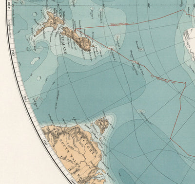 Old Antarctica South Pole Map 1904 by Stanford - Vintage Atlas Explorer Map of the Antarctic