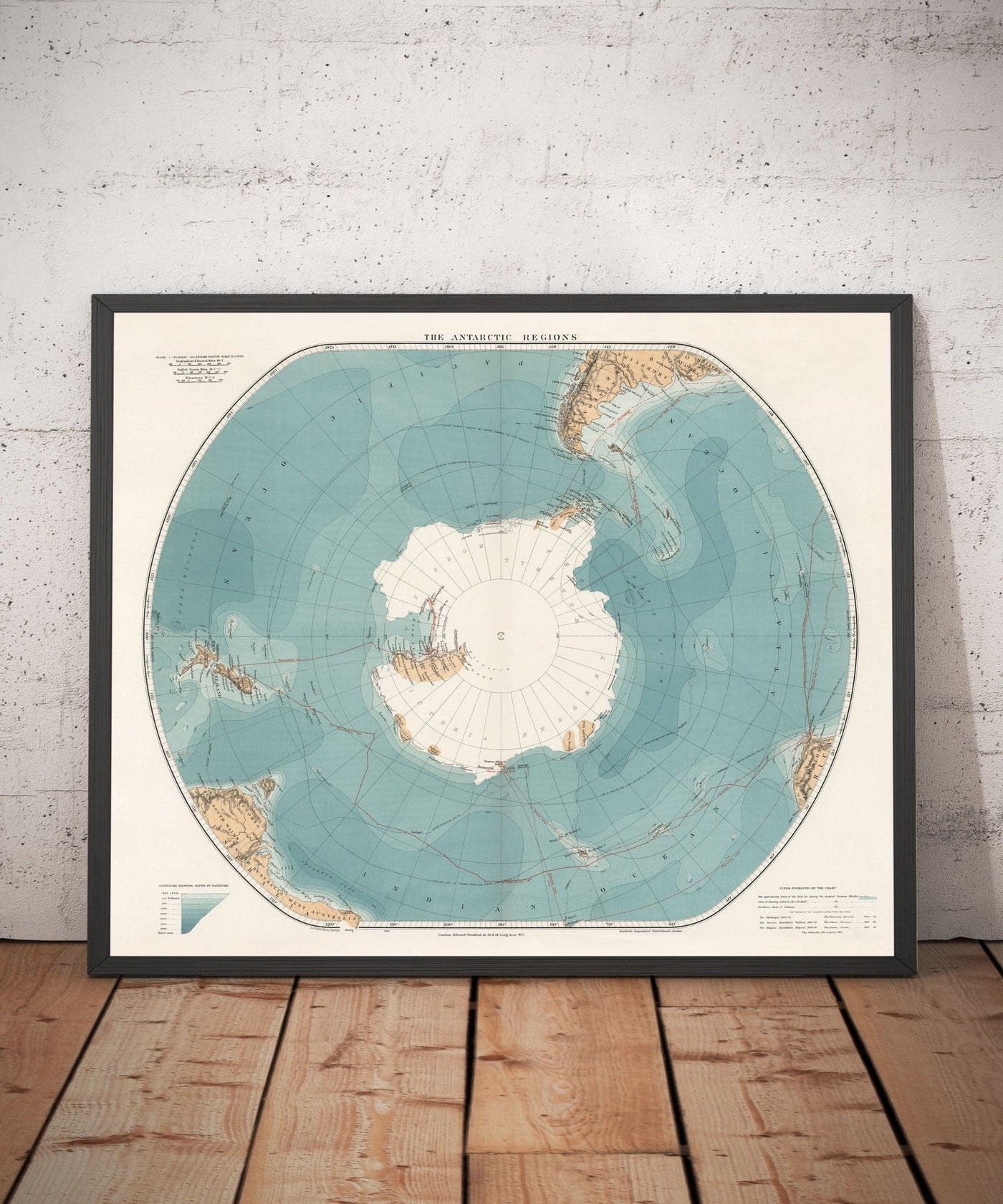 Old Antarctica South Pole Map 1904 by Stanford - Vintage Atlas Explorer Map of the Antarctic