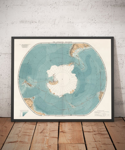 Old Antarctica South Pole Map 1904 by Stanford - Vintage Atlas Explorer Map of the Antarctic