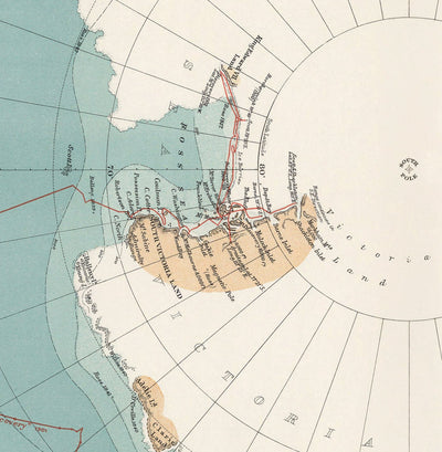 Old Antarctica South Pole Map 1904 by Stanford - Vintage Atlas Explorer Map of the Antarctic