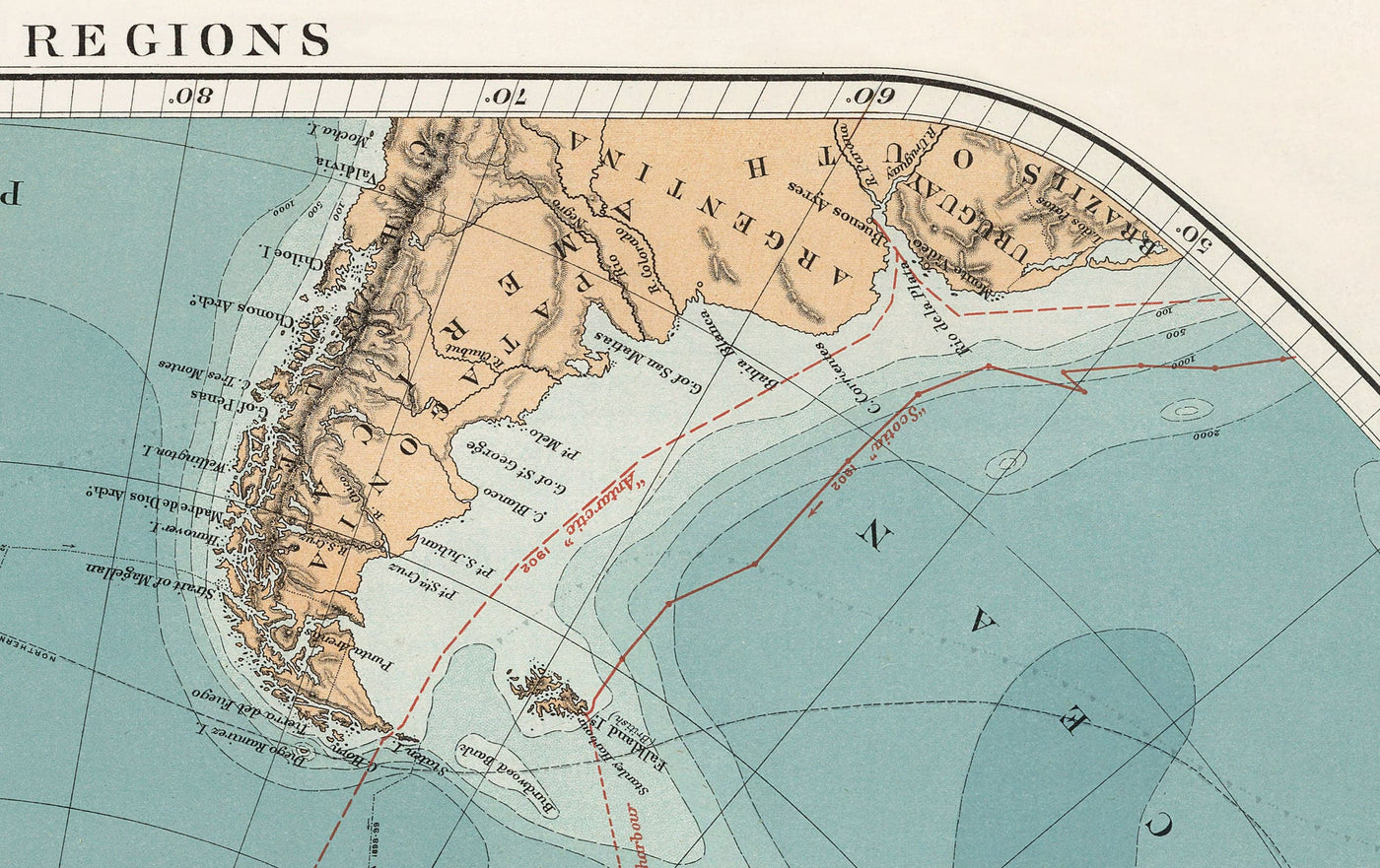 Old Antarctica South Pole Map 1904 by Stanford - Vintage Atlas Explorer Map of the Antarctic