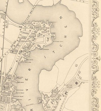 Old Map of Southampton in 1851 by Tallis & Rapkin - City Centre, River Itchen, Chapel, Docks, Ocean Village