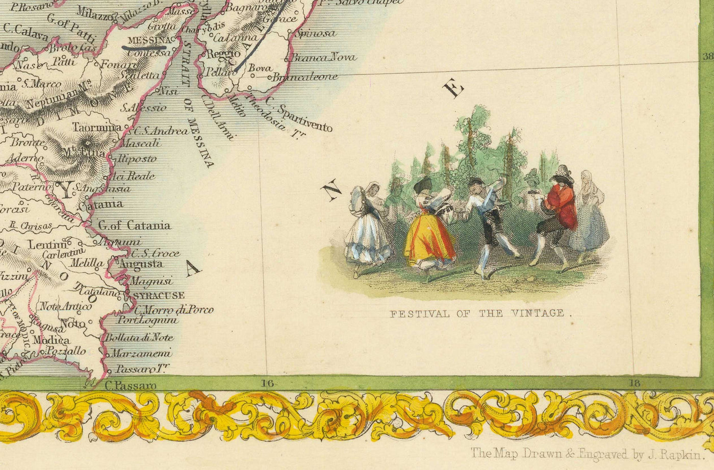 Old Map of Southern Italy in 1851 by Tallis & Rapkin - Sicily, Sardinia, Corsica, Naples, Palermo