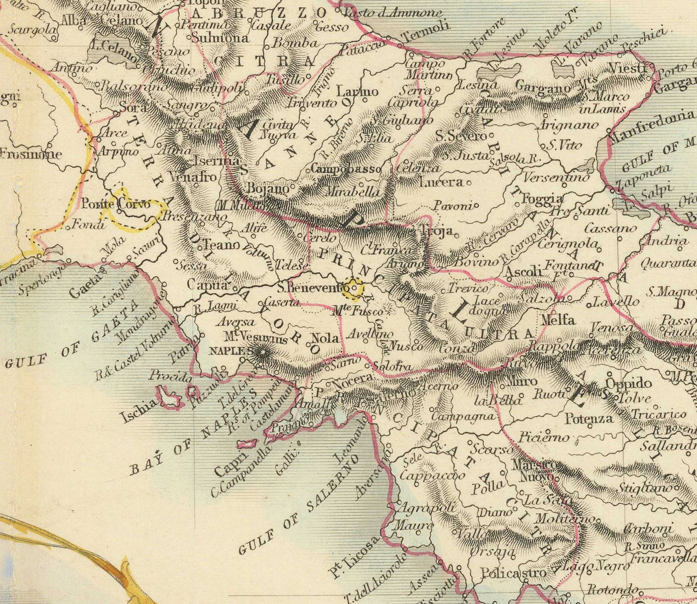 Old Map of Southern Italy in 1851 by Tallis & Rapkin - Sicily, Sardinia, Corsica, Naples, Palermo