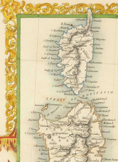 Old Map of Southern Italy in 1851 by Tallis & Rapkin - Sicily, Sardinia, Corsica, Naples, Palermo