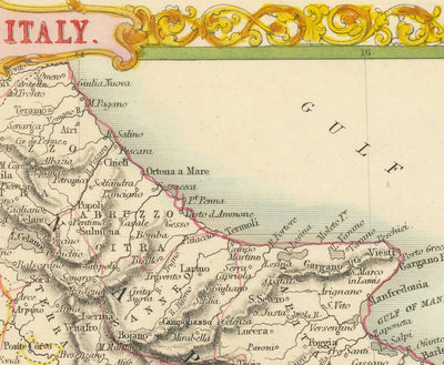 Old Map of Southern Italy in 1851 by Tallis & Rapkin - Sicily, Sardinia, Corsica, Naples, Palermo