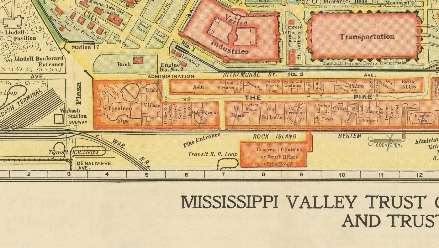 Viejo mapa de San Luis, Missouri, 1904 - Feria Mundial, Luisiana Compra Exposición - Historia de los EE. UU.