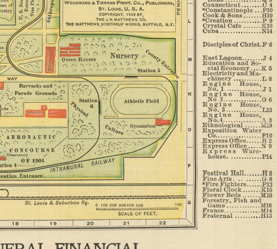 Viejo mapa de San Luis, Missouri, 1904 - Feria Mundial, Luisiana Compra Exposición - Historia de los EE. UU.