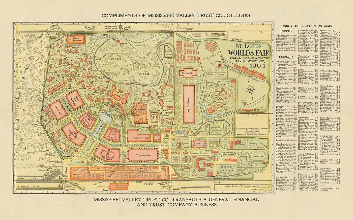 Viejo mapa de San Luis, Missouri, 1904 - Feria Mundial, Luisiana Compra Exposición - Historia de los EE. UU.