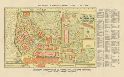 Viejo mapa de San Luis, Missouri, 1904 - Feria Mundial, Luisiana Compra Exposición - Historia de los EE. UU.