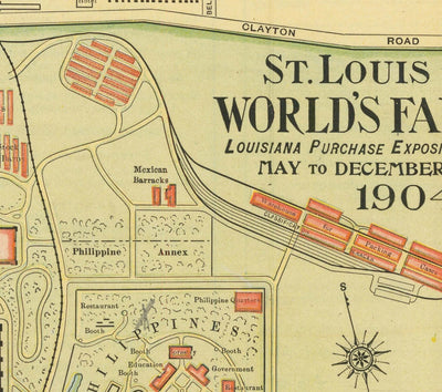 Viejo mapa de San Luis, Missouri, 1904 - Feria Mundial, Luisiana Compra Exposición - Historia de los EE. UU.
