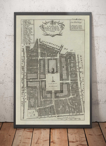 Alte Karte von Covent Garden, 1720 von Strype Stow - London, St Paul&