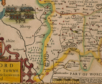 Old Map of Staffordshire, 1611 by John Speed - Stafford, Wolverhampton, Stoke-on-Trent, Lichfield, Birmingham, Dudley, Walsall