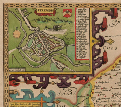 Old Map of Staffordshire, 1611 by John Speed - Stafford, Wolverhampton, Stoke-on-Trent, Lichfield, Birmingham, Dudley, Walsall