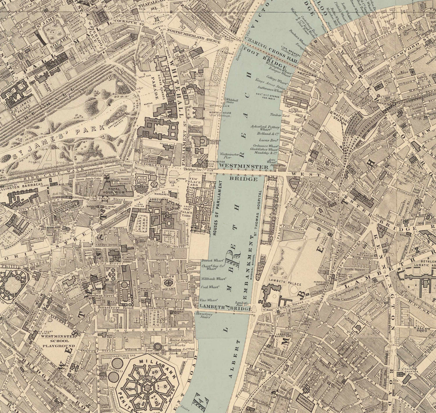 Big Old Map of London by Edward Stanford (1862, 1891) - Monochrome, Blue Thames or Handcoloured
