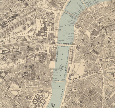 Big Old Map of London by Edward Stanford (1862, 1891) - Monochrome, Blue Thames or Handcoloured