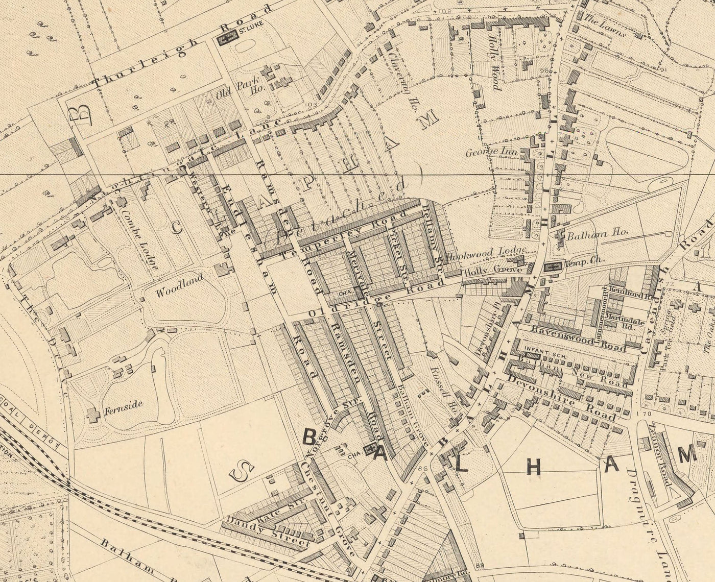 Old Map of South London in 1862 by Edward Stanford - Clapham, Balham, Brixton, Tooting - SW2, SW4, SW12, SW17, SW11