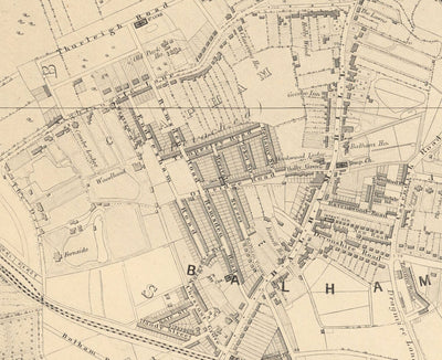 Old Map of South London in 1862 by Edward Stanford - Clapham, Balham, Brixton, Tooting - SW2, SW4, SW12, SW17, SW11