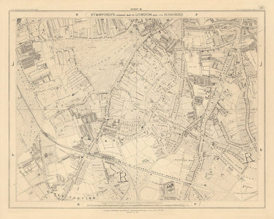 Old Map of South London in 1862 by Edward Stanford - Clapham, Balham, Brixton, Tooting - SW2, SW4, SW12, SW17, SW11